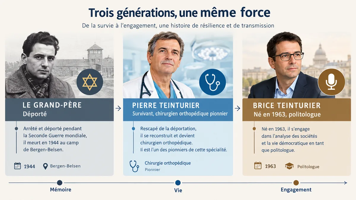 Frise chronologique des trois générations de la famille Teinturier