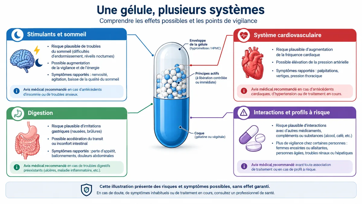 Schéma des risques potentiels liés aux gélules minceur