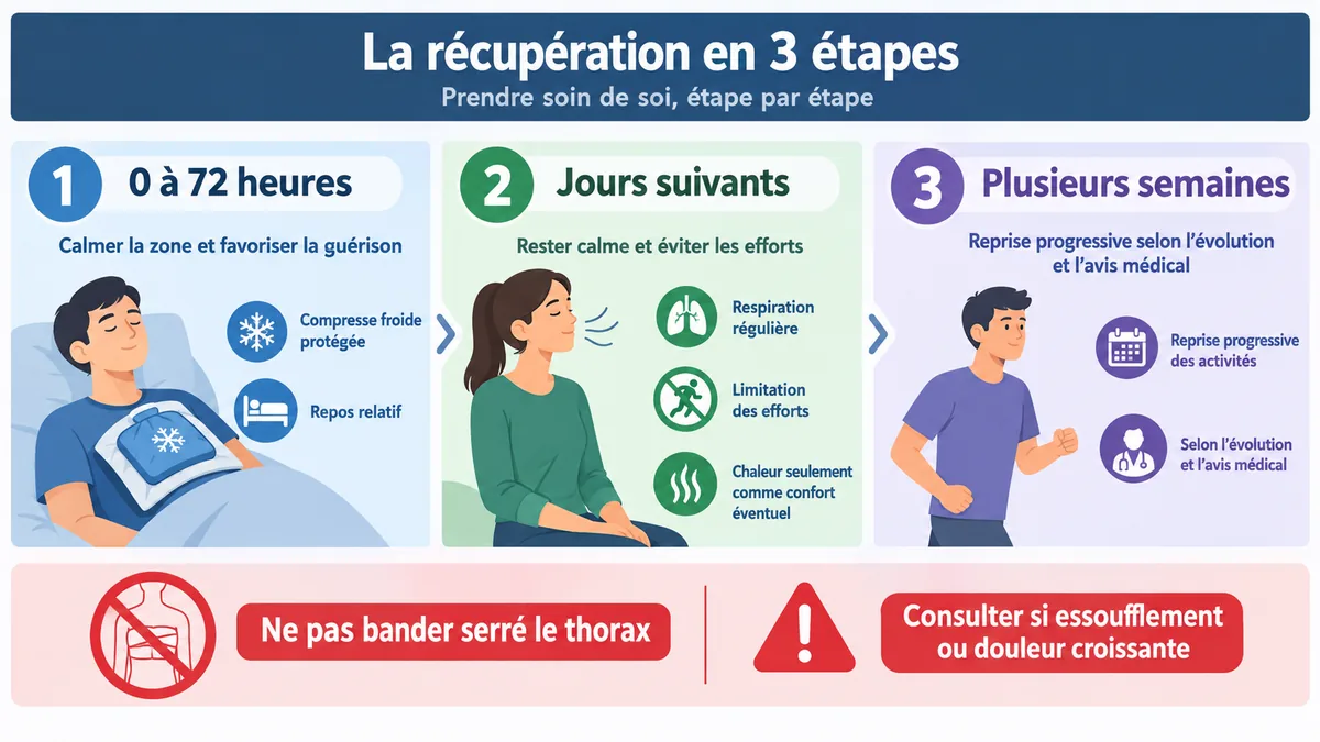 Frise des gestes prudents après une côte fêlée