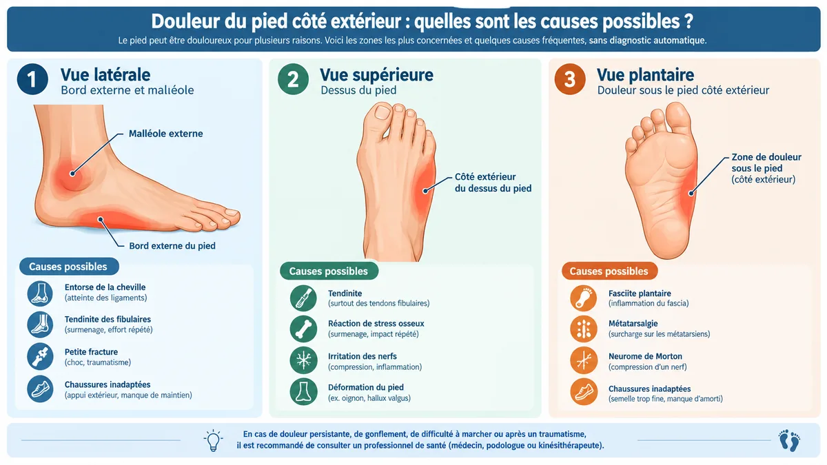 Zones de douleur sur le côté externe du pied