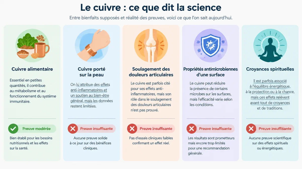 Niveaux de preuve des effets du bracelet en cuivre