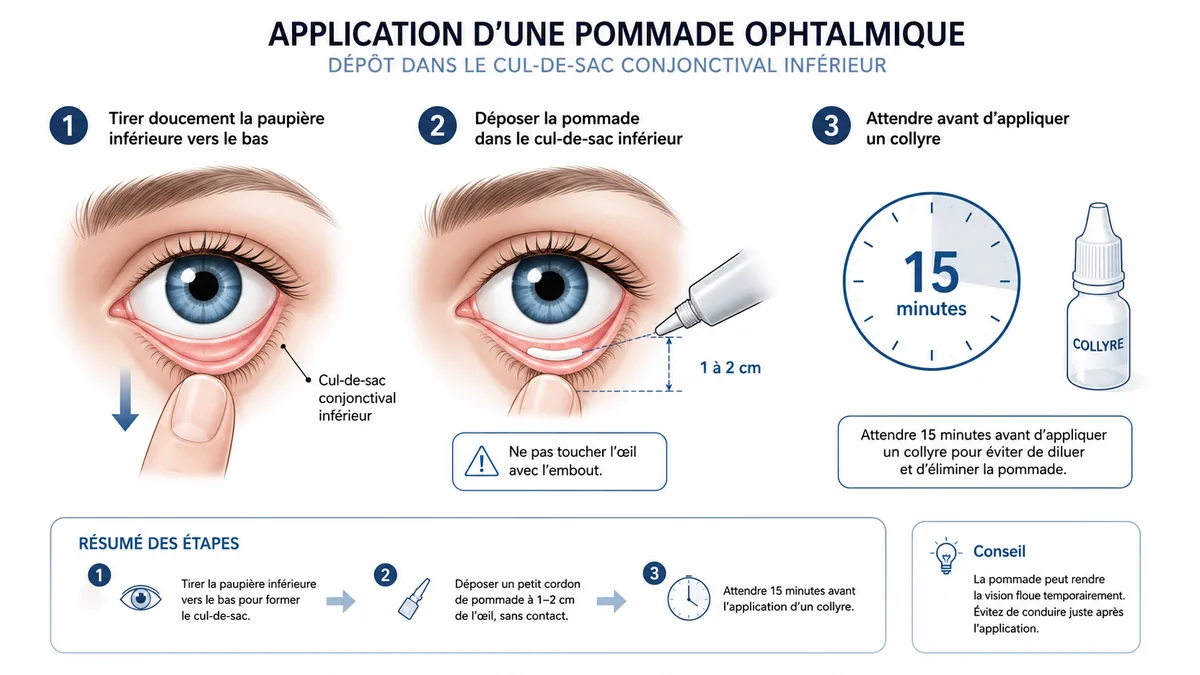 Schéma application pommade ophtalmique et collyre
