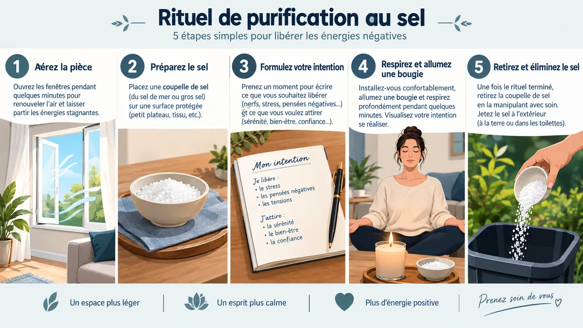 Rituel symbolique au sel rose en cinq étapes