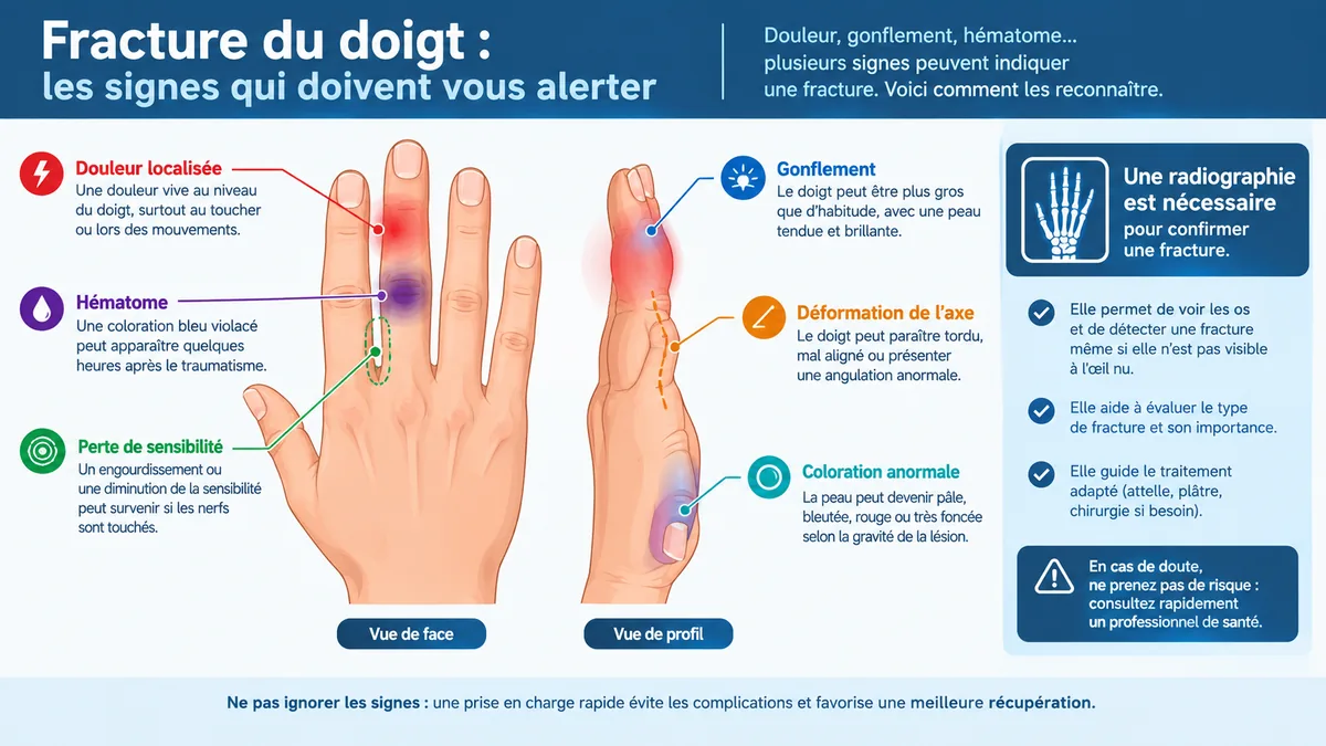 Signes visuels possibles d’un doigt cassé et signes d’alerte