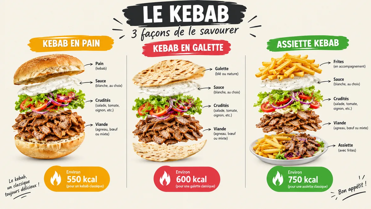 Comparaison visuelle des calories selon le format du kebab