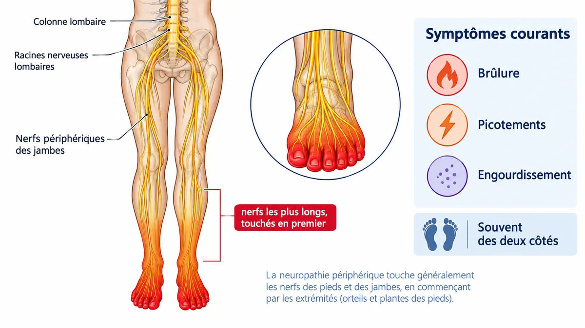 Nerfs du pied et de la zone touchée par une neuropathie